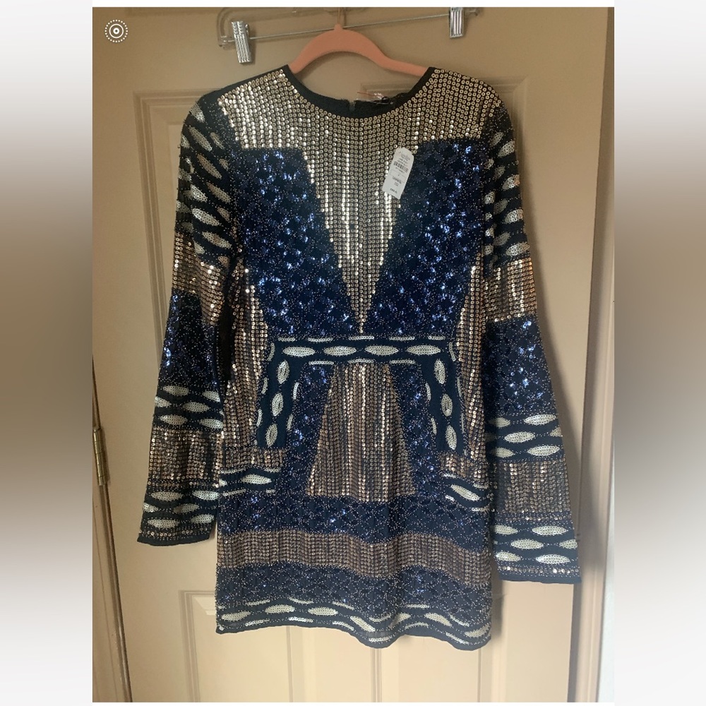 Mini Navy blue and gold color sequin dress endless rose